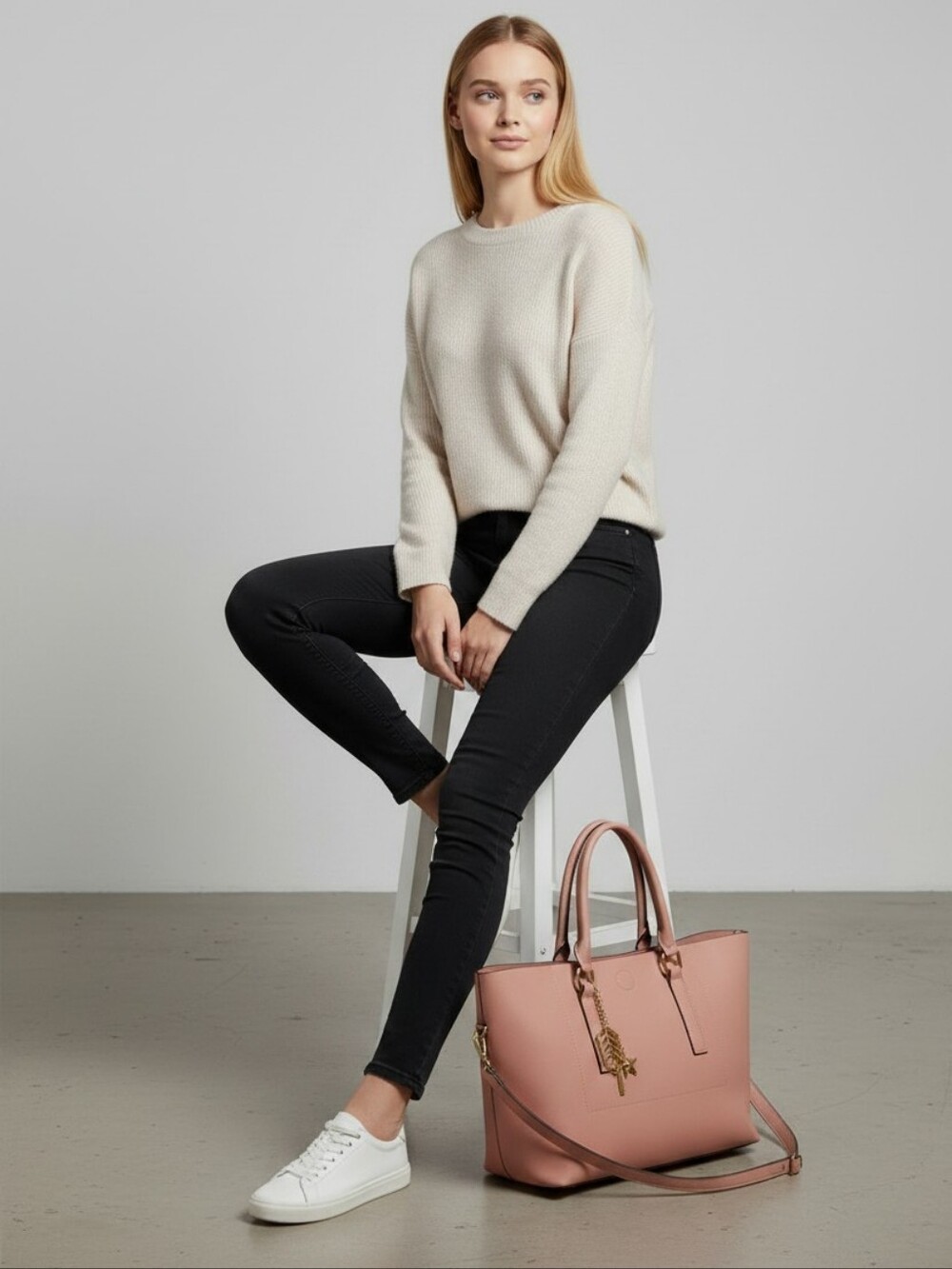 Women's Pink Tote Handbag with Gold Charm